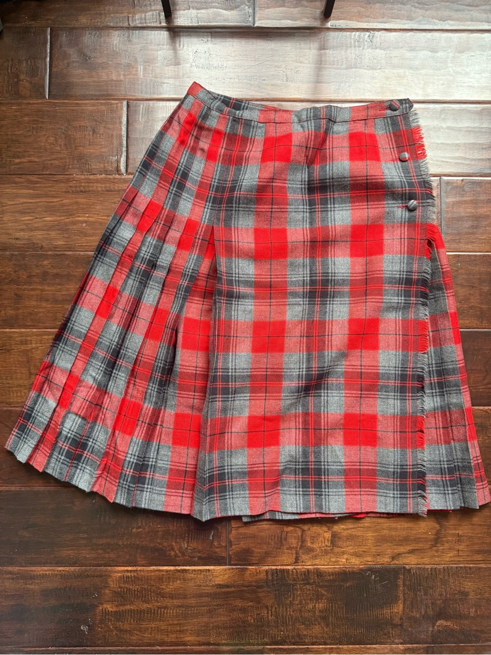 Vintage Canadian Wool Tartan Kilt Skirt • Red Plaid Pleated Midi • Aljean